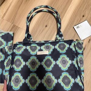 Ju-Ju-Be Navy and Lime Patterned Diaper bag tote